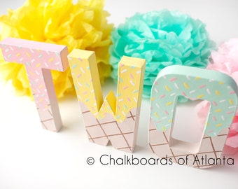 Ice Cream Party, Ice Cream Decorations, 2nd Birthday, Ice Cream Letters, Two, Ice Cream