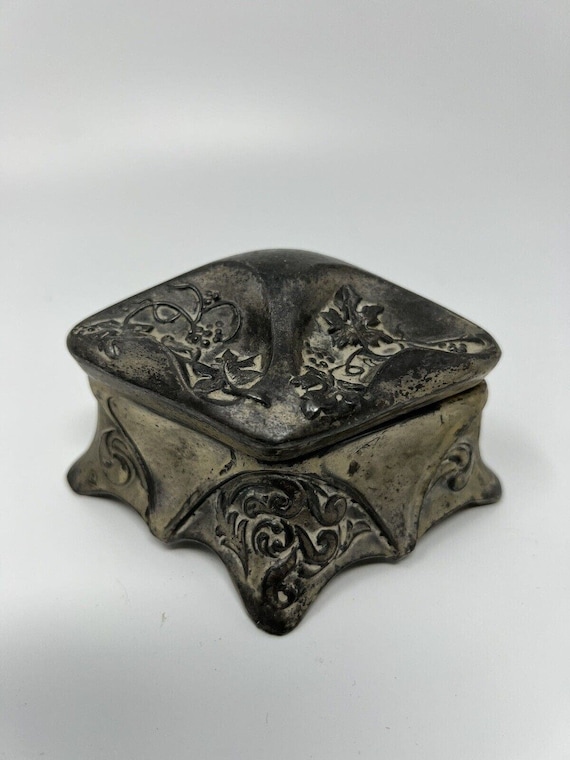 Antique Casket Silver Plate Trinket Jewelry Box Or