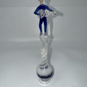Bottiglia di profumo firmata soffiata a mano, vortice blu bianco, uomo con chitarra Glenn Kostick '93