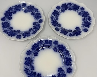 Antieke set van 3 slaborden Flo Flow blauwe Vinranka Percy Gefle Zweden 8,5"