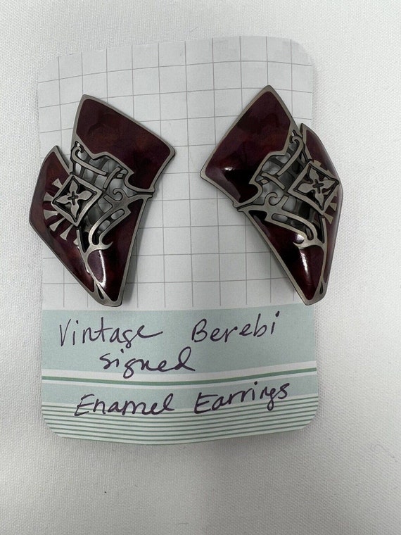 Vintage EDGAR BEREBI signed Earrings Art Deco Enam