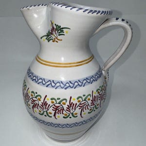 Vtg Talavera Spain Majolica Pottery Folk Art Pitcher Hand Painted Signed 8.5” H