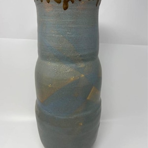 S. Pickering Studio Pottery Art Tall Blue Brown Drip Glaze Vase Signed 15” Tall