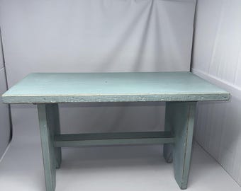 Antique Hand Made Farmhouse Primitive Cottage Blue Wood Step Stool 12 x 10 x 21”