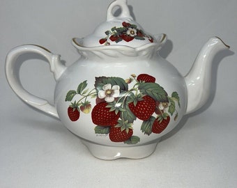 Seltene Arthur Wood & Son Staffordshire England Erdbeere Teekanne Teekanne 6754 6,5 ”