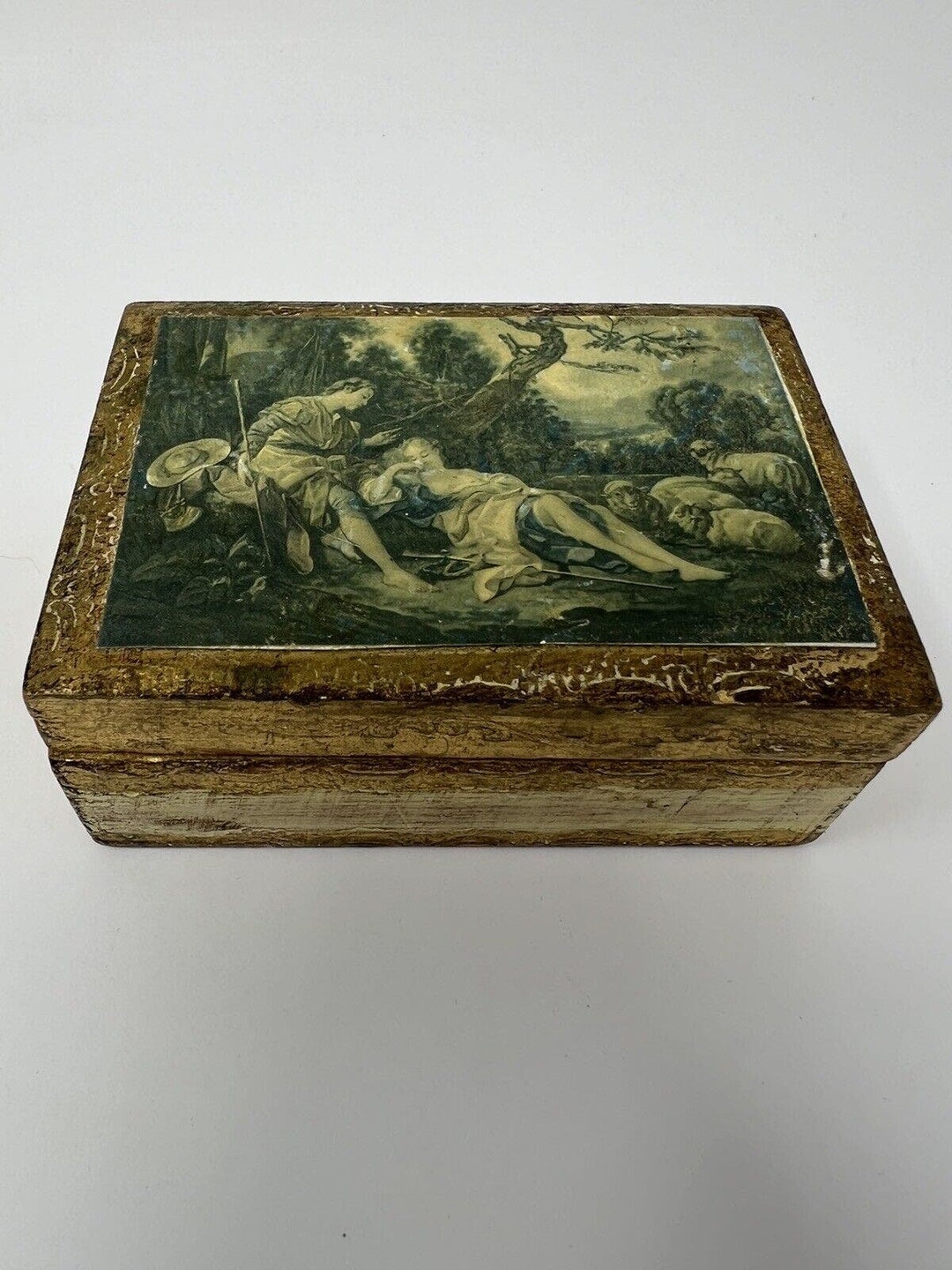 Vintage Florentine Italian Wooden Trinket Jewelry Box Gold Gilt Wood ...
