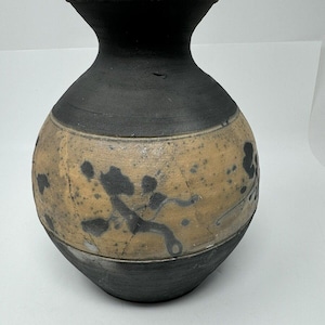 Vintage Raku Studio Art Pottery Bulbous Vase Artist Signed 9.5” Tall