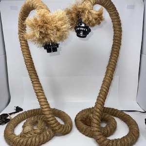 Vtg MCM Adrien Audoux & Frida Minet Style Gooseneck Rope Table Lamps Set 20” H