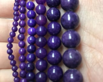 Cuentas teñidas de jade morado, tiras de 16', 3 mm, 5 mm, 6 mm, 8 mm y 10 mm