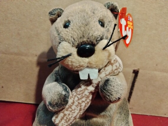 Ty Beanie Babies Lumberjack The Brown Beaver With Plushy Log