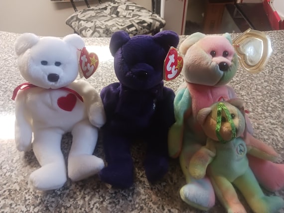 Ty Beanie Babies Princess, Valentino, Peace And Peace Jingle Beanie 4pc Set MWMTs