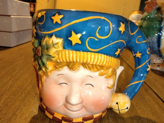 Whimsical Christmas Elf Coffee Mug With Unique  Handle