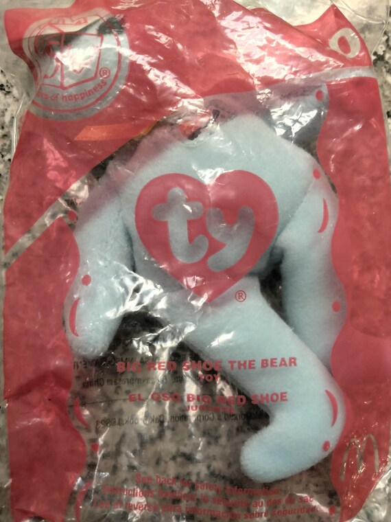 Ty McDonald's Happy Meal Teenies BIG RED SHOE The Light Blue Bear Vintage Happy Meal Toy (In Original McDonald's Packaging)