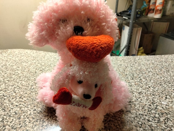 Ty Beanie Babies and Buddies Pup-In-Love Beanie Baby (Bone in Mouth) And Pups-n-Kisses (Heart in Mouth) Pink Poodle Dog 2 pc. set