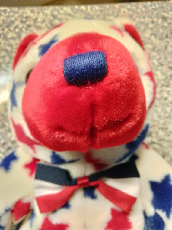 Ty Beanie Buddies RED Nosed Bear With Red And Blue Stars, From the Beanie Babies/Buddies  Collection)