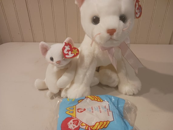 Ty Beanie Babies, Buddies, and McDonald's Teenies  Flip the White Kitty Cat, 3 piece set