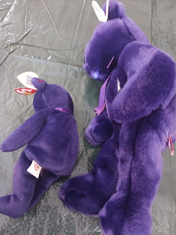 Purple beanie baby with white rose sale