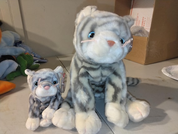 Ty Beanie Babies And Buddies Silver the Silver and White Striped Kitty Cat MWMTs, 2pc. Set