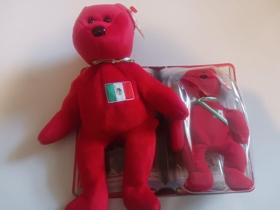 Ty Beanie Babies and McDonald's Teenies, Osito The Red Bear With Mexican Flag On Chest (Teenie in Original McDonald's Packaging)