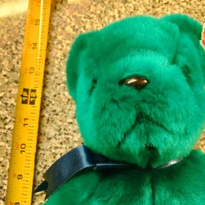Ty Beanie Buddies Old Face Teal Green Teddy Bear Dark Green With Blue Ribbon Around Neck (Bud1)