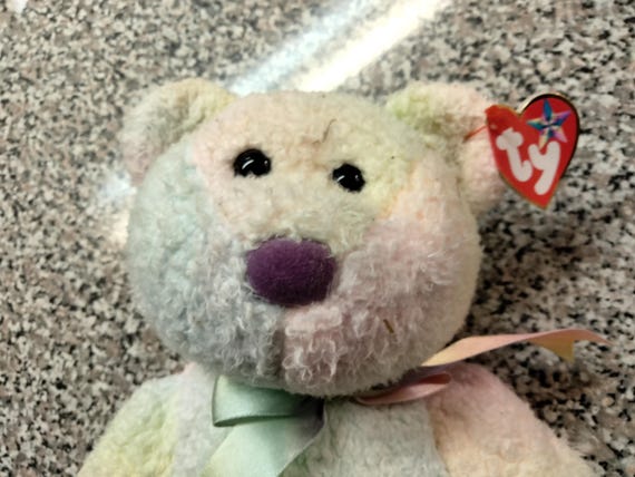 Ty Beanie Buddies Groovy The Pastel Colored Bear With Purple And Green Ribbon