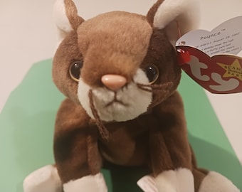 Ty Beanie Babies Pounce the Brown and White Kitty Cat