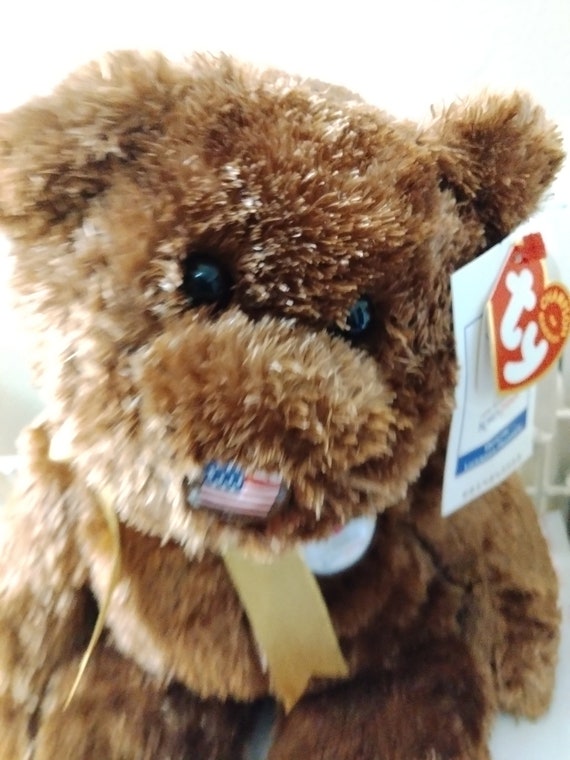 Ty Beanie Buddies FIFA Champion USA Brown Bear (With  Ribbon Around Neck, USA Flag Nose ,Larger Than The Beanie Babies )