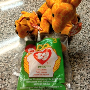 Ty Beanie Babies, Jingle Beanies and McDonald&#39;s Teenies Twigs the Giraffe (Regular Beanie Baby,Teenie,and Teenie Ornament 3 Pc. Set.)