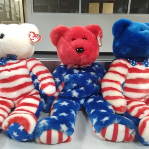 3 Bear Beanie Buddies Liberty Set (Red White and Blue) (From the Beanie Babies/Buddies  Collection)