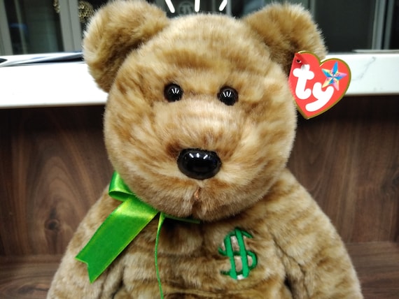 Ty Beanie Buddies Billionaire the Bear With Green Dollar Sign and Green Bow