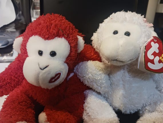 Ty Beanie Babies Cheek To Cheek Red And White Romantic Monkeys (Monkeys Are Arm In Arm) Brand New! MWMTs