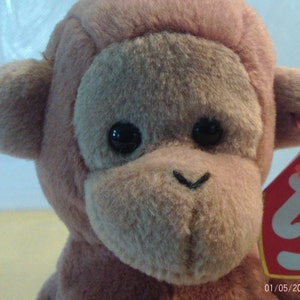 TY Beanie Babies Bongo The Brown Monkey No Stamp in Tush Tag,PVC, RARE