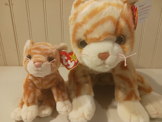 Ty Beanie Babies and Buddies Amber the Orange and White Kitty Cat, 2 piece set