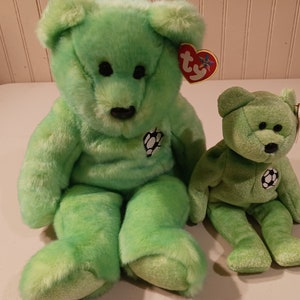 TY Beanie Babies AND Buddies Kicks The Green Bear With Soccer Ball On Chest Beanie and Buddy, set of 2