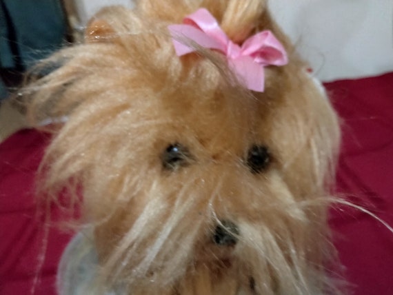 Ty Beanies Classics MITSY The Really Hairy Shitzu Dog With Brown And Gray Fluffy Coat And Pink Bow (hangtag in FAIR Condition)
