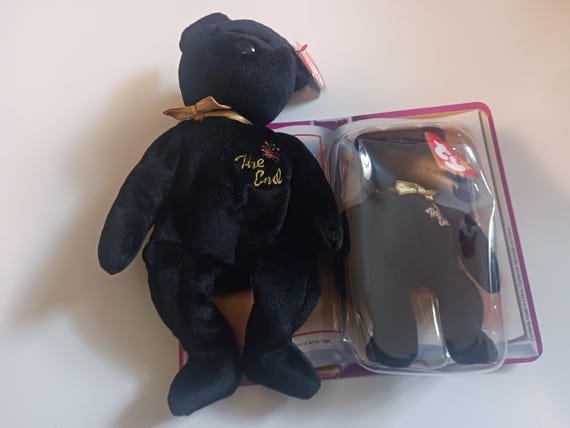 TY McDonald's Teenies and Beanie Babies The End, The Black Bear W/Gold Bowtie 2 Pc. Set (Teenie in original McDonald's packaging, MWMTs)