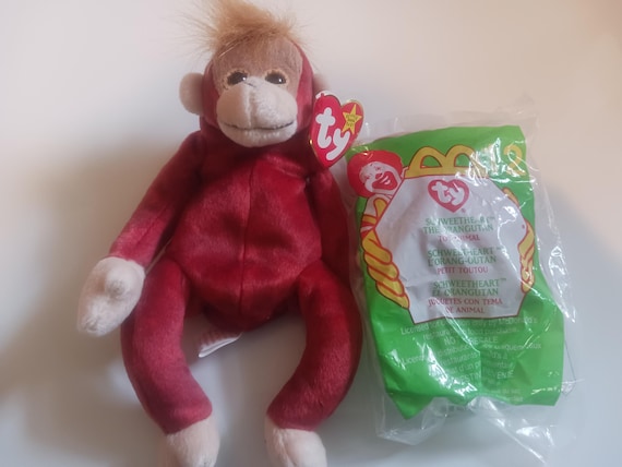 Ty Beanie babies and McDonald's Teenies Schweetheart the Burgundy Orangutan With Funny Hair (MWMTs)