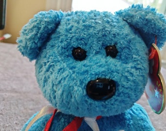 Ty Beanie Babies Addison l'ours baseball bleu avec baseball brodé sur la poitrine, livraison MWMT AUJOURD'HUI !