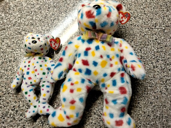 Ty Beanie Babies and Buddies Ty2k Holiday Teddy Bears 2 pc. Christmas Bear Set (Multi-Colored Confetti Bear With Rainbow Tie)