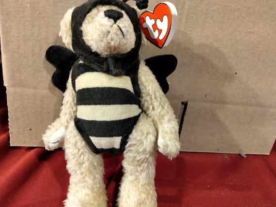 Ty Attic Treasures  Beezee Brown Posable Bear Dressed Up As A Bee