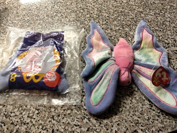 TY McDonald's Teenies and Beanie Babies Flitter The Colorful Butterfly 2 Pc. Set (Teenie in original McDonald's packaging)