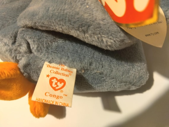 Ty Beanie babies SCOOP The Pelican with Congo The Gorilla Tush Tag Sewn In, Error Tag MWMTs