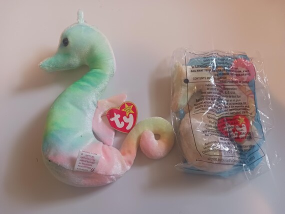 TY McDonald's Teenies and Beanie Babies Neon The Seahorse 2 Pc. Set (Teenie in original McDonald's packaging, MWMTs)