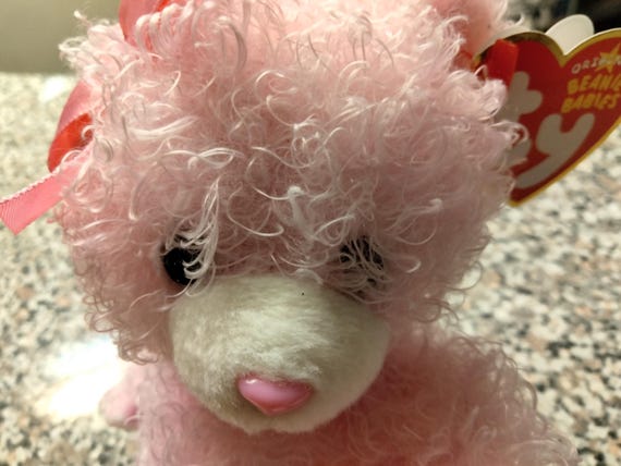 Ty Beanie Babies Sweetiepaws The Pink Bear With Hearts On Feet, Pink Bow Around Neck, And Cute Pink Heart Nose