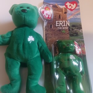 Ty Beanie Babies and McDonald&#39;s Teenies Erin The St. Patrick&#39;s Day Green Bear With Shamrock on Chest