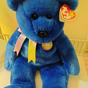 Ty Beanie Buddies Clubby Dark Blue Bear (With Multi-Colored Ribbon Around Neck, Larger Than The Beanie Babies Clubby )