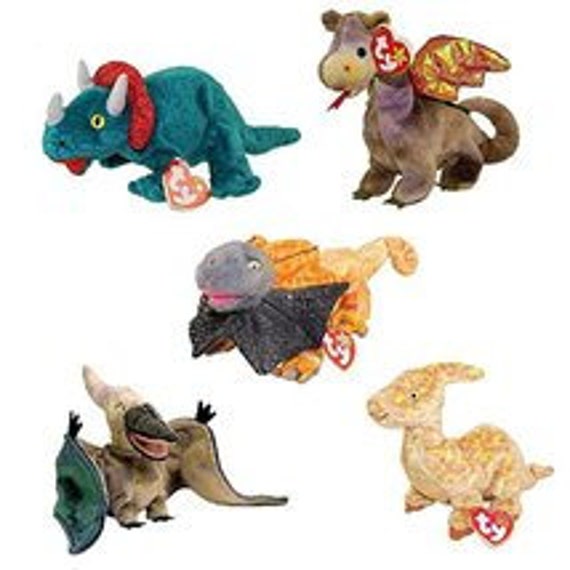 Ty Beanie Babies - Dinosaurs & Dragons Set of 5 (Hornsly, Scorch, Slayer, Swoop, Tooter)