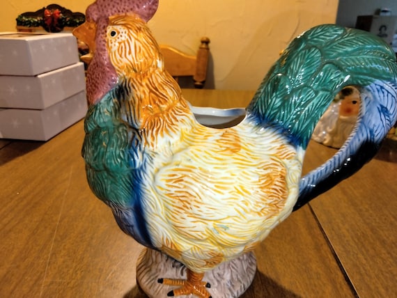 Very Detailed  Novelty Rooster Pitcher Tail Is Formed Into Handle, Liquids Pour Through Hole In Beak!