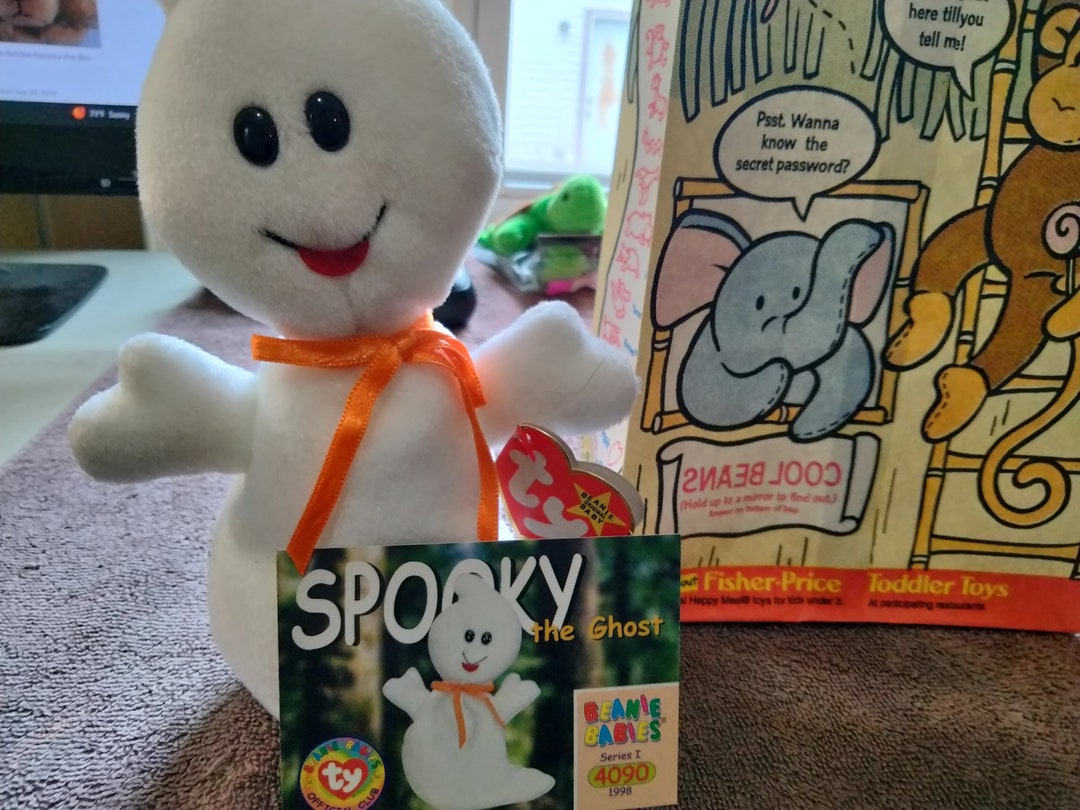 Ty Beanie Babies Spooky the White Ghost With Official Trading Card and ...