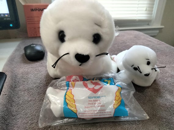 Ty McDonald's Teenies,Beanie Babies and Buddies Seamore and Seal The 3pc. White Seal Set, MWMT, Ships TODAY! Worldwide.